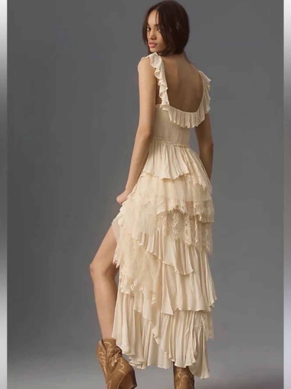 Anthropologie Corset Tiered Lace Ruffle Dress - Picture 3 of 8